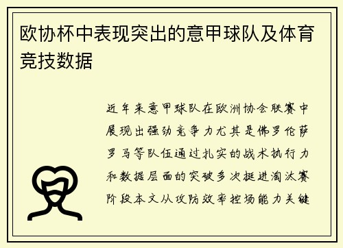 欧协杯中表现突出的意甲球队及体育竞技数据